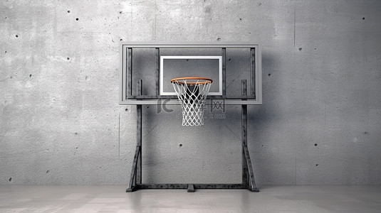 带篮球框的水泥墙的 3d 渲染