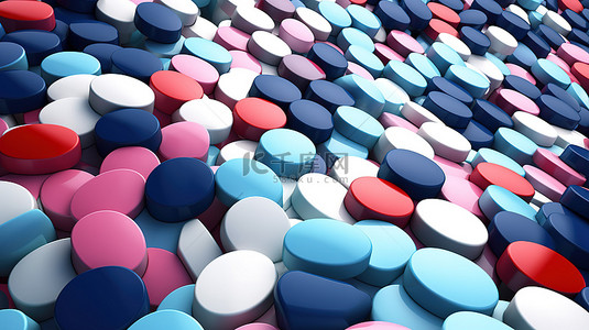 药丸和胶囊几何图案背景的 3d 插图
