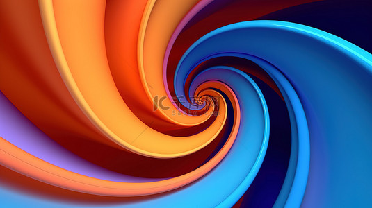 渐变背景上橙色蓝色和紫色的螺旋颜色 3D 渲染