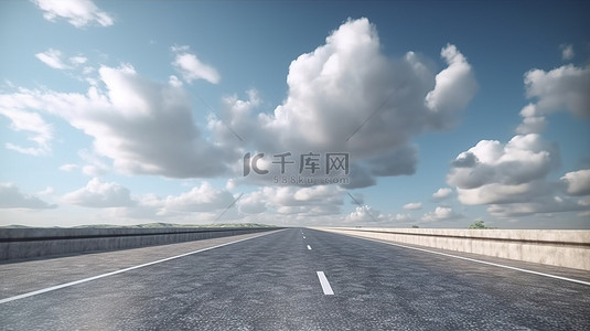 汽车背景背景图片_创意广告隔离直高速公路，高速公路上云的 3D 插图