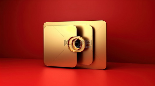 红色哑光金板上金色打开文件夹的展开目录图标 3D 渲染符号