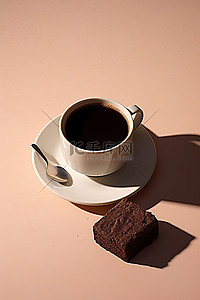 朗背景图片_一个杯子，上面有一块布朗尼蛋糕和一些咖啡