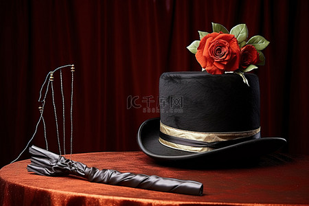 魔术表演服装高顶礼帽和天琴棍