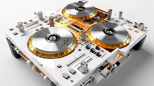 DJ 混音器和转盘设备的自上而下 3D 插图