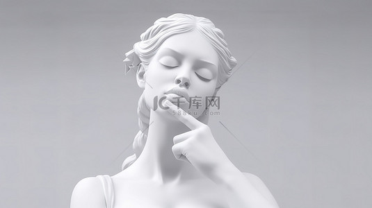 古董女性雕像中描绘的和平姿态现代 3D 艺术设计