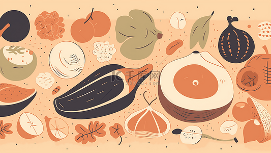 橙色背景插画背景图片_食物美食橙色背景