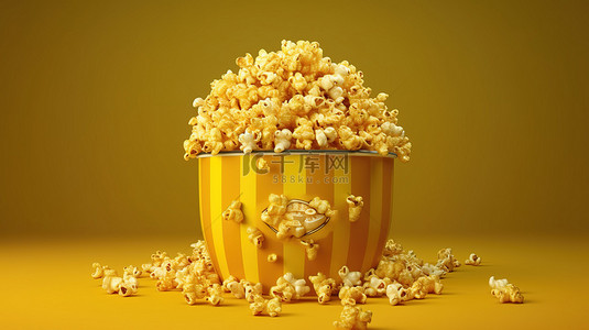 一个宽敞的电影院大小的爆米花桶的 3D 渲染插图