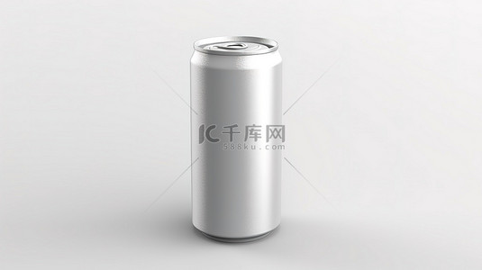 白色水瓶背景图片_带有水滴的白色隔离铝制啤酒或汽水罐的 3D 渲染
