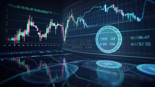 未来金融技术创新 3d 股票市场和 cryptocurrency 图表