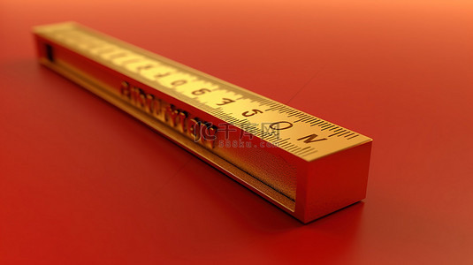 标志性的尺子是 3D 渲染中红色哑光金板上的金色符号