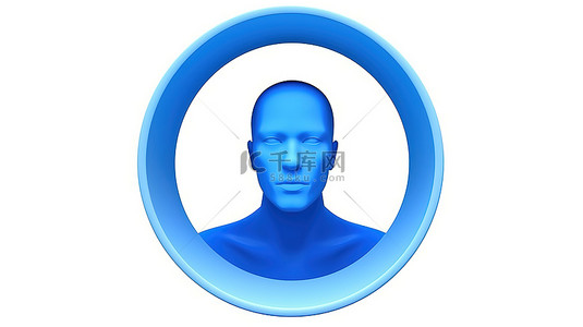 白色空白中的空白形状蓝色男性头像，非常适合互联网配置文件和头像主题，包括 3D 插图