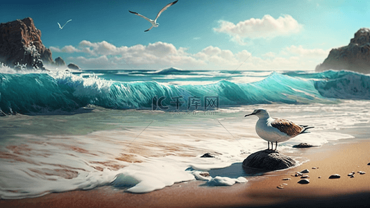 海鸟与鱼背景图片_夏天旅游海鸥蓝天白云风景