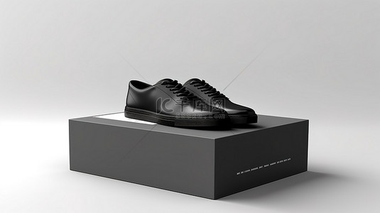 板鞋背景图片_黑色纸板鞋盒模型的白色背景 3D 渲染，适合您的设计