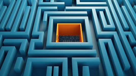 ai迷宫背景图片_蓝色墙壁背景渲染上的 3d 橙色抽象迷宫艺术