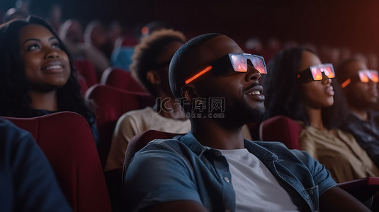 戴眼镜的女背景图片_不同的观众在最先进的电影院中欣赏 3D 电影