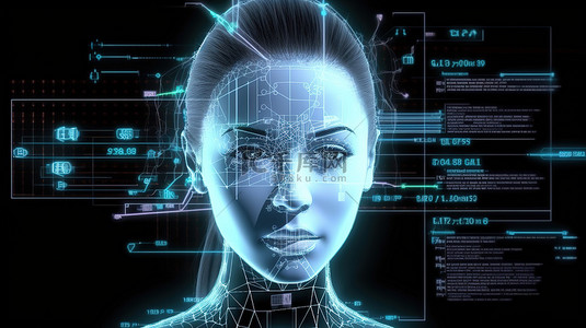 面部x光背景图片_具有面部识别和 3D 扫描技术的概念网络安全系统