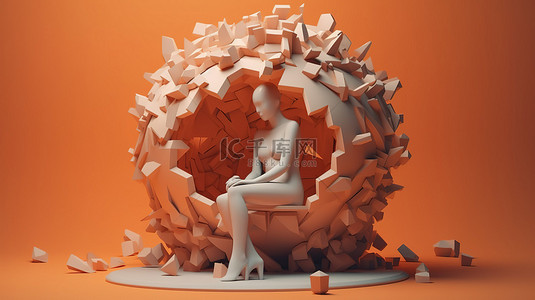 3D 插图描绘心理健康中的情绪障碍抑郁焦虑和情绪压力