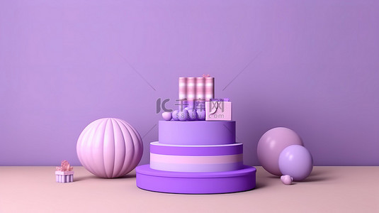 可爱的 3D 渲染紫色讲台用于产品展示