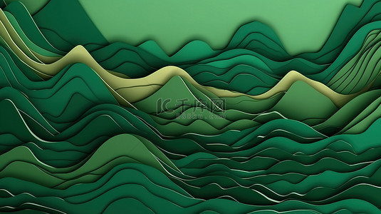 颜色壁纸背景图片_充满活力的 3D 抽象艺术品令人惊叹的剪纸绿色悬崖背景