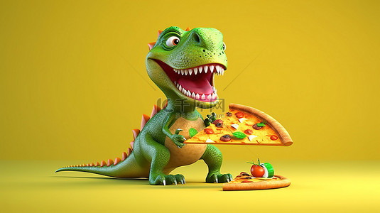 人物金融背景图片_霸王龙享受披萨的搞笑 3D 描绘