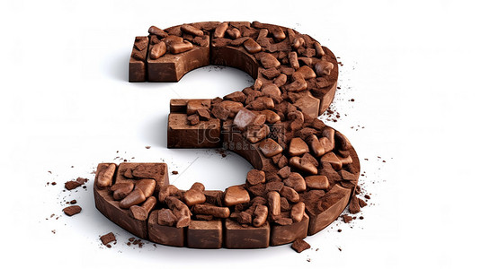 3 由美味的巧克力块制成，著名数字符号的 3D 描绘