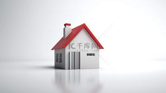 白色表面上带有复选标记的房屋的 3D 孤立插图