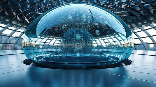 钢带皮带背景图片_带波浪玻璃和钢圆顶的尖端大型购物中心的 3D 渲染