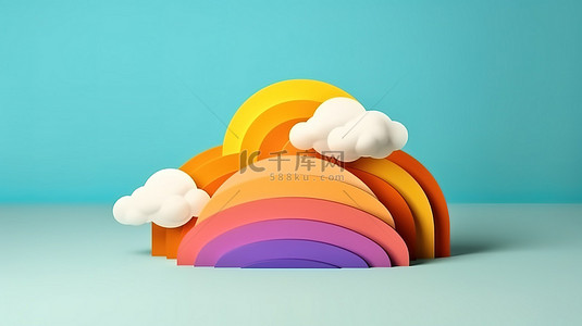 背景元素蓝色背景图片_充满活力的 3D 矢量图的彩虹与全光谱云