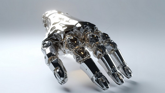 闪闪发光的 3d 机器人或机器人手指指向白色背景