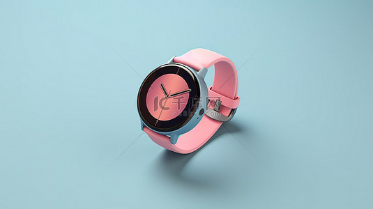 双品背景图片_双色调风格在 3D 中渲染粉色现代智能手表模型，蓝色背景上带表带