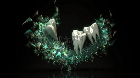 醫美診所背景图片_牙齿护理漩涡 3d 渲染牙齿与草药环境