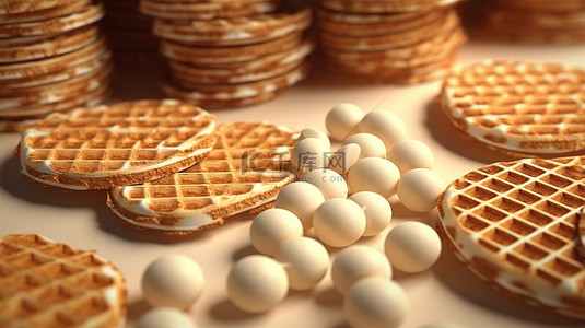 3D 渲染中的奶油威化饼