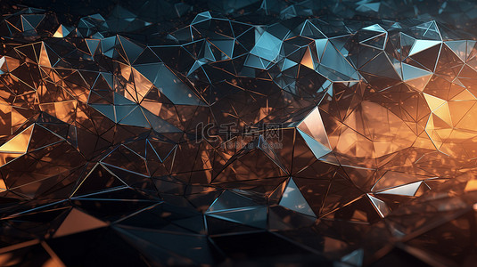 玻璃上的抽象反射 3d 多边形网格渲染