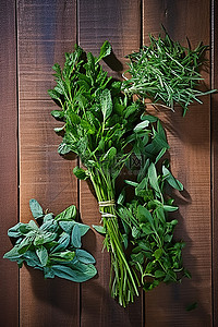 蔬菜农产品背景图片_蓝色木质背景中的新鲜香草
