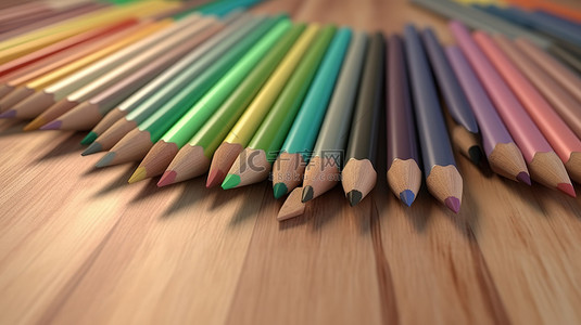 木制彩色铅笔展示 3D 渲染