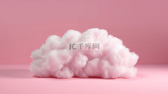 粉红色背景工作室展示了具有蓬松纹理的浮力 3D 云