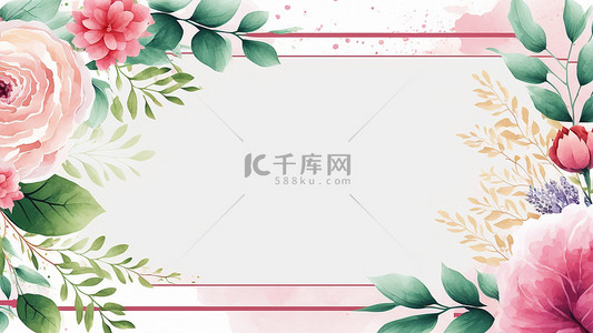 叶子婚礼背景图片_鲜花叶子水彩粉色背景
