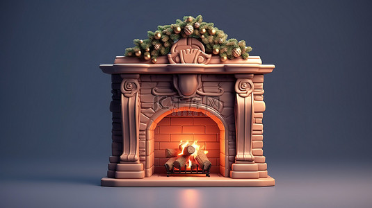 圣诞节壁炉图标的孤立背景 3D 渲染