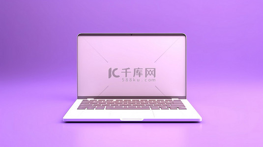 电脑创意桌面背景图片_紫色背景上的空白屏幕笔记本电脑模型 3D 渲染插图为您的创意设计