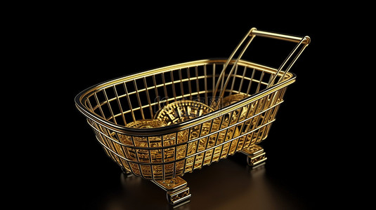 销售业绩图表背景图片_数字营销和电子商务 3d 渲染一个装满珍贵金币的购物篮