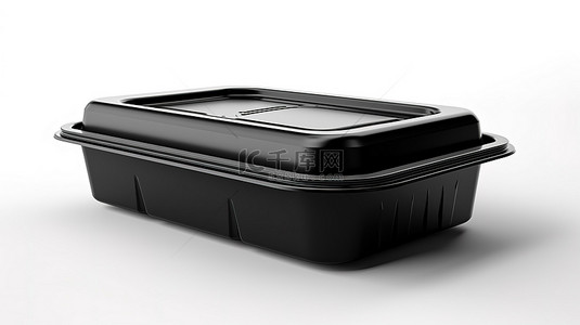 用于定制设计的空白标记黑色塑料食品容器的白色背景 3D 渲染