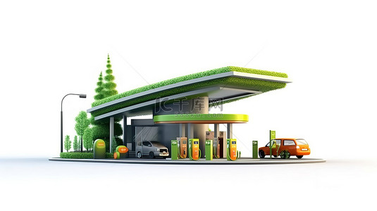 生物燃料背景图片_白色背景下孤立生物燃料加油站的 3d 插图