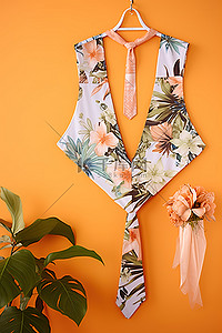 热带系带领带和橙色墙壁