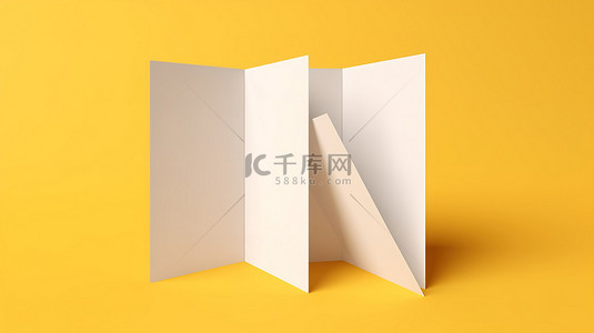 柔和阴影黄色背景上 a4 空白三折小册子样机的 3D 插图