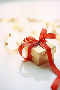 礼物外国人背景图片_一个红色小礼品盒，周围缠着一条红丝带