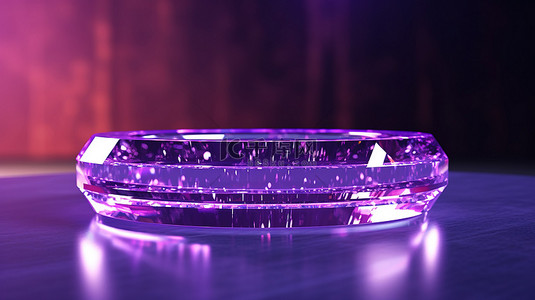 紫色圆圈背景图片_3d 渲染的讲台与水晶紫色圆圈