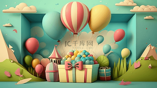 卡通世界气球背景图片_生日礼物童话气球装饰背景