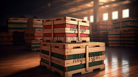 草纸箱子背景图片_匈牙利制作的进出口木箱 3D 插图