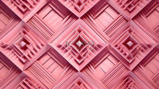 几何装饰风格带有蓝色对角条纹的 3D 粉色图案