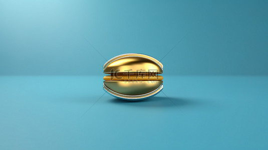 时尚的 3D 金色芝士汉堡在充满活力的蓝色背景上呈现完美效果